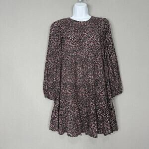 Zara Womens Dress Small Black Ditsy Floral Babydoll Tiered Cottagecore Prairie